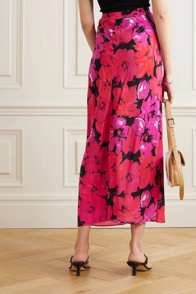 Shop Rixo London Vi Ruffled Floral-print Silk Crepe De Chine Midi Skirt In Pink