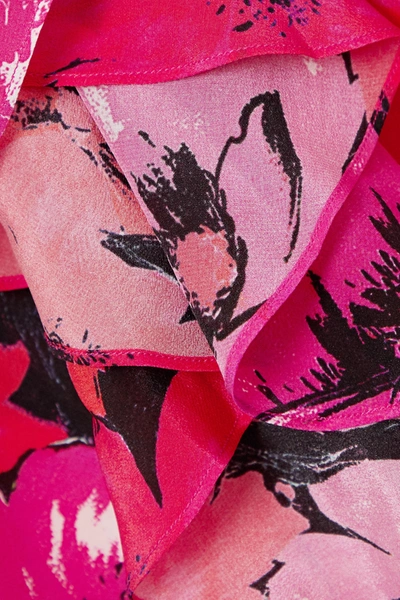 Shop Rixo London Vi Ruffled Floral-print Silk Crepe De Chine Midi Skirt In Pink