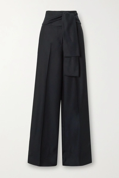 Shop Victoria Victoria Beckham Belted Pleated Wool-twill Wide-leg Pants In Midnight Blue