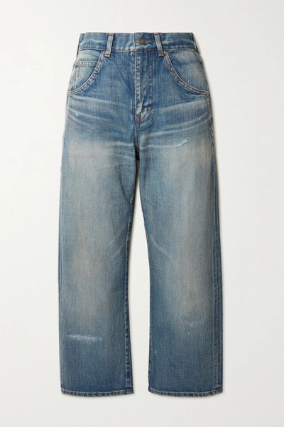 Shop Saint Laurent Cropped High-rise Straight-leg Jeans In Blue