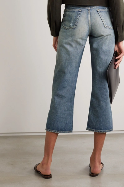 Shop Saint Laurent Cropped High-rise Straight-leg Jeans In Blue