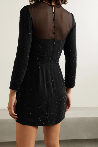 Shop Saint Laurent Chiffon-trimmed Crystal-embellished Crepe Mini Dress In Black