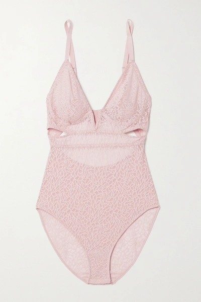 Shop Else Zoe Cutout Stretch-mesh Bodysuit In Pastel Pink