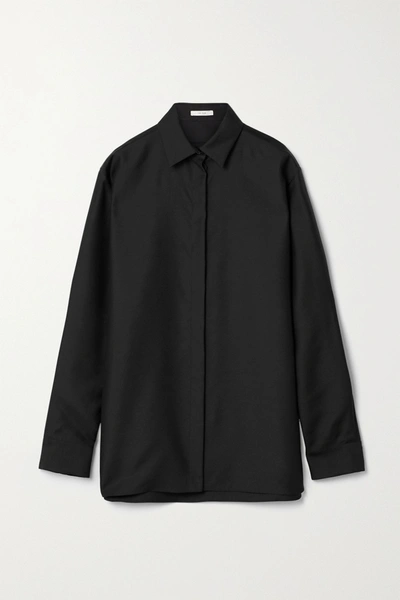 Shop The Row Big Sisea Wool And Silk-blend Poplin Shirt In Black