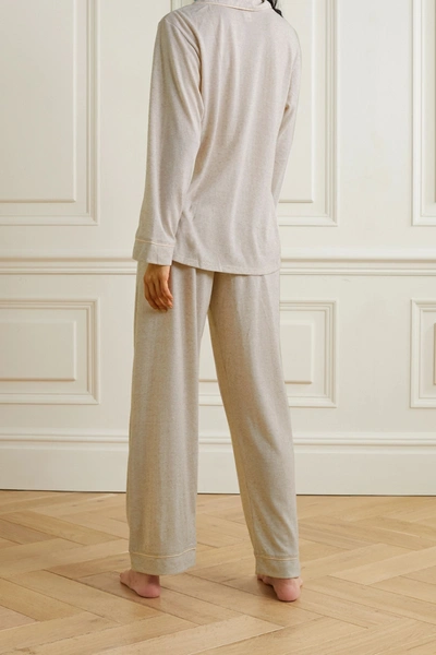Shop Eberjey Bobby Piped Jersey Pajama Set In Beige