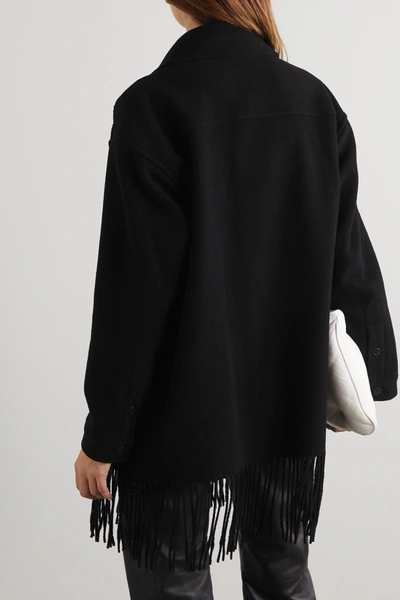 Shop Alexander Wang T Oversized Fringed Wool-felt Coat In Black