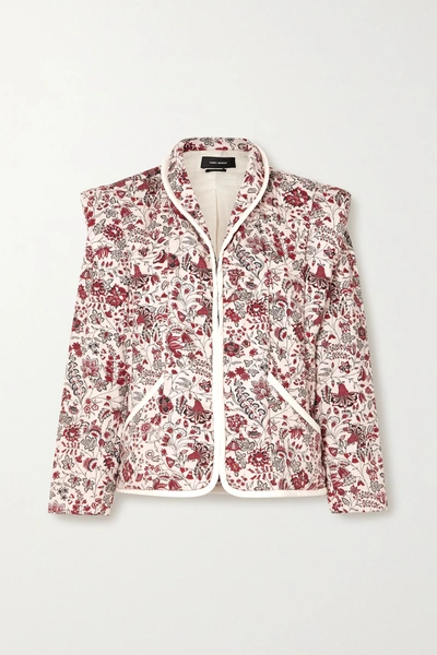 Shop Isabel Marant Anissaya Convertible Faux Leather-trimmed Quilted Floral-print Cotton Jacket In Ecru