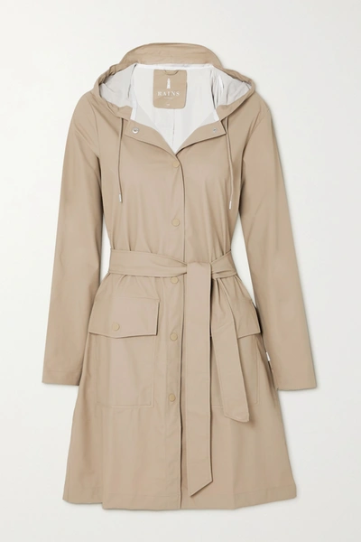 Shop Rains Belted Hooded Shell Coat In Beige