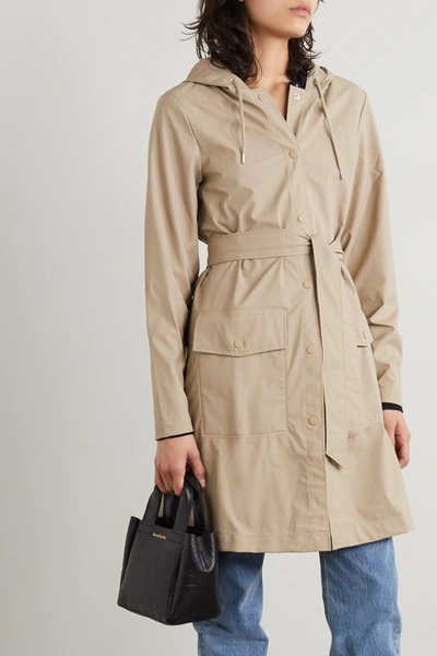 Shop Rains Belted Hooded Shell Coat In Beige