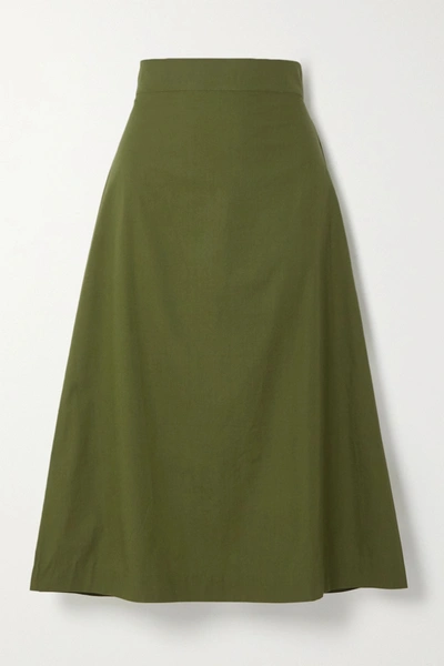 Shop Aross Girl X Soler Alma Cotton Midi Skirt In Army Green