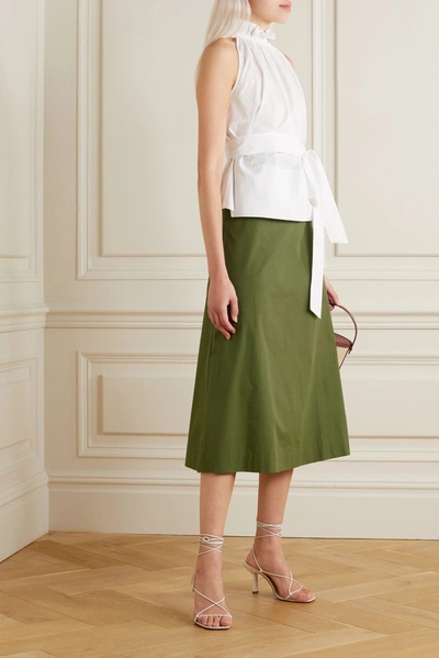 Shop Aross Girl X Soler Alma Cotton Midi Skirt In Army Green