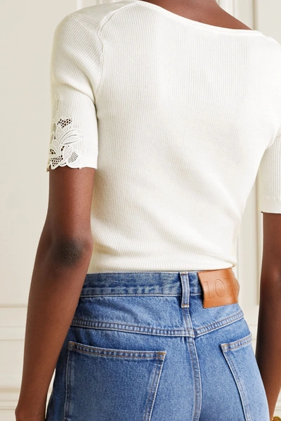 Shop Chloé Guipure Lace-trimmed Ribbed Cotton Top In White