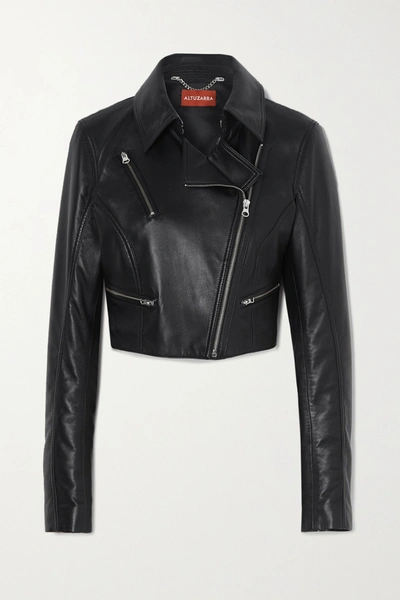 Shop Altuzarra Seijun Cropped Leather Jacket In Black