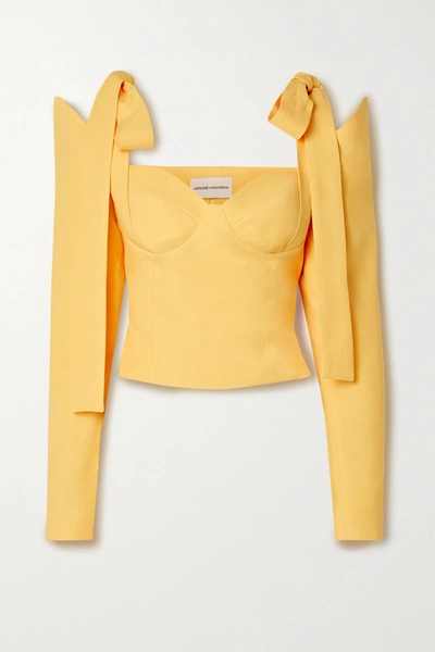 Shop Aleksandre Akhalkatsishvili Cold-shoulder Twill Blouse In Yellow