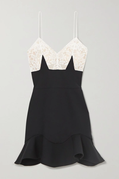 Shop Alexander Mcqueen Wool-blend And Lace Mini Dress In Black