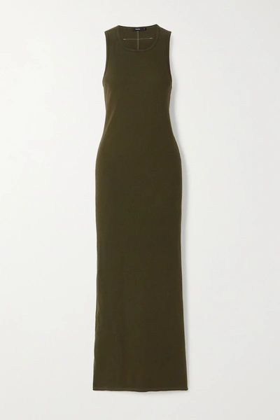 Shop Bassike Ribbed Stretch Organic Cotton-jersey Maxi Dress In Green