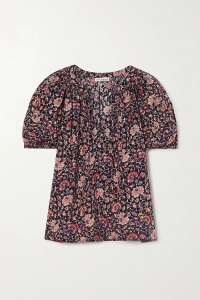 Shop Ulla Johnson Evie Floral-print Cotton-blend Voile Blouse In Plum