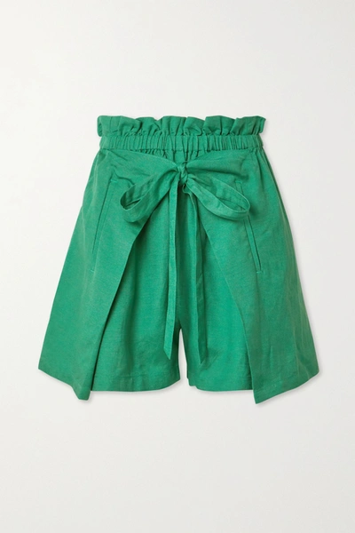 Shop Cult Gaia Campbell Tie-front Linen Shorts In Forest Green