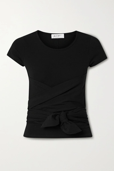 Shop The Line By K Jeanne Knotted Cotton-jersey T-shirt In Black