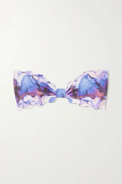 Shop Marysia Antibes Scalloped Printed Stretch-crepe Bandeau Bikini Top In Lilac