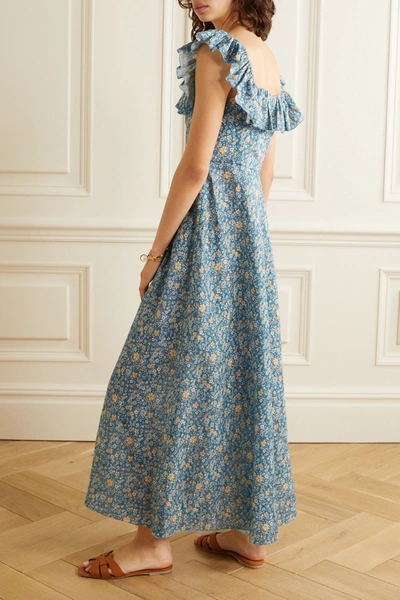 Shop Zimmermann Carnaby Ruffled Floral-print Linen Maxi Dress In Light Blue
