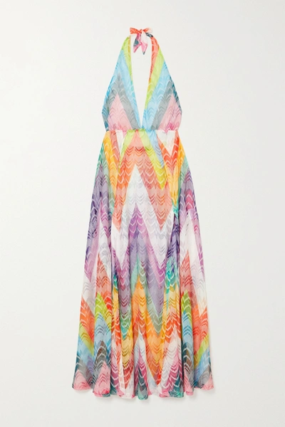 Shop Missoni Mare Crochet-knit Halterneck Maxi Dress In Turquoise
