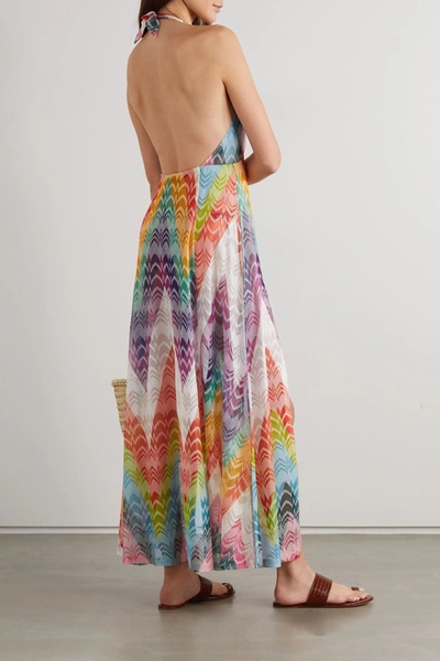 Shop Missoni Mare Crochet-knit Halterneck Maxi Dress In Turquoise