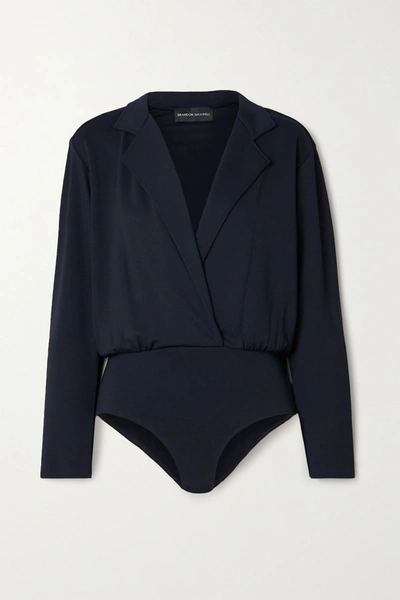 Shop Brandon Maxwell Wrap-effect Jersey Bodysuit In Midnight Blue