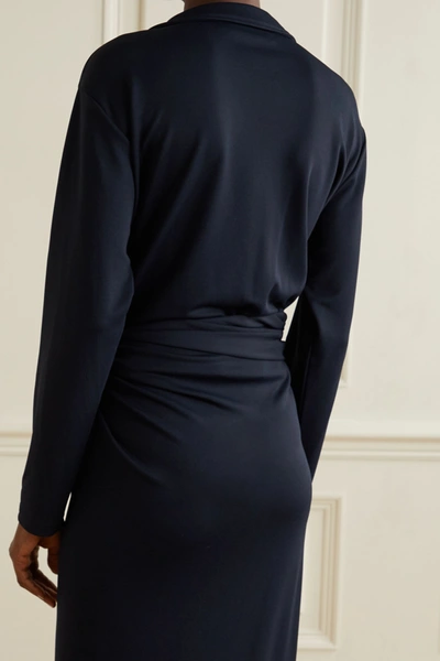 Shop Brandon Maxwell Wrap-effect Jersey Bodysuit In Midnight Blue
