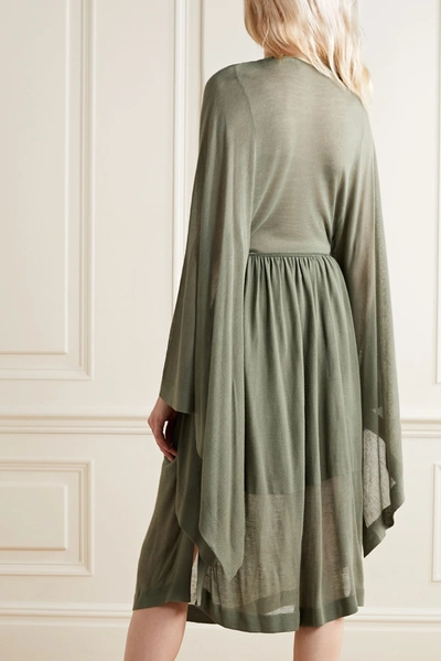 Shop Agnona Wrap-effect Draped Stretch-knit Midi Dress In Army Green