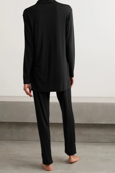 Shop La Perla Layla Leavers Lace-trimmed Stretch-modal Jersey Pajama Set In Black