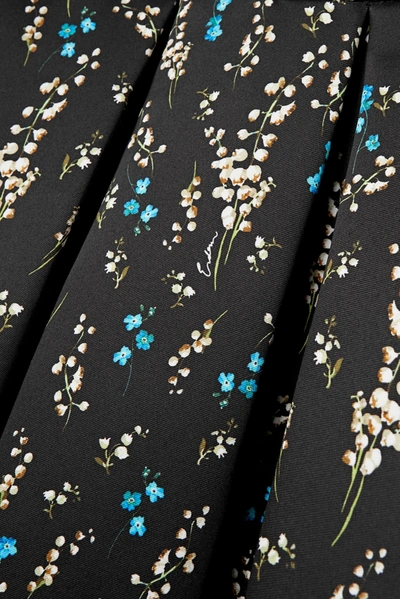 Shop Erdem Helenium Asymmetric Pleated Floral-print Satin-twill Gown In Black