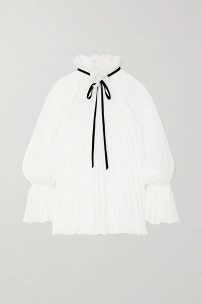 Shop Philosophy Di Lorenzo Serafini Tie-detailed Pleated Chiffon Blouse In White