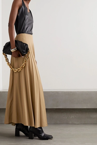 Shop Peter Do Pleated Crepe Skirt In Sand