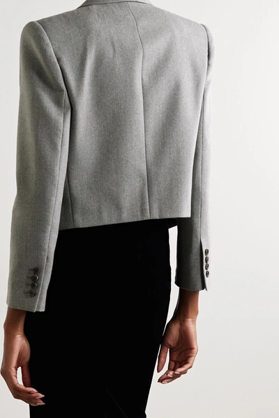 Shop Saint Laurent Spencer Cropped Wool-twill Blazer In Gray