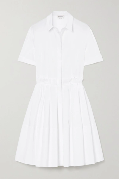 Shop Alexander Mcqueen Pleated Cotton-poplin Shirt Dress In White
