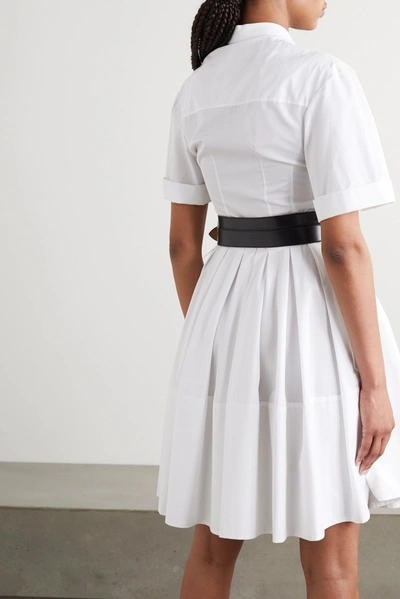 Shop Alexander Mcqueen Pleated Cotton-poplin Shirt Dress In White