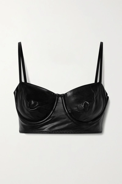 Shop Norma Kamali Faux Leather Underwired Bikini Top In Black