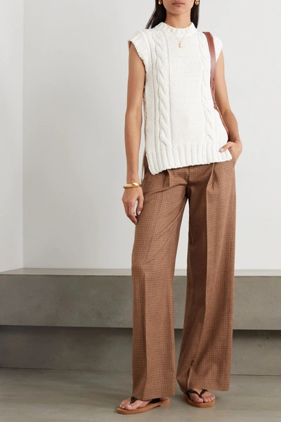 Shop Chloé Pleated Houndstooth Wool Wide-leg Pants In Brown
