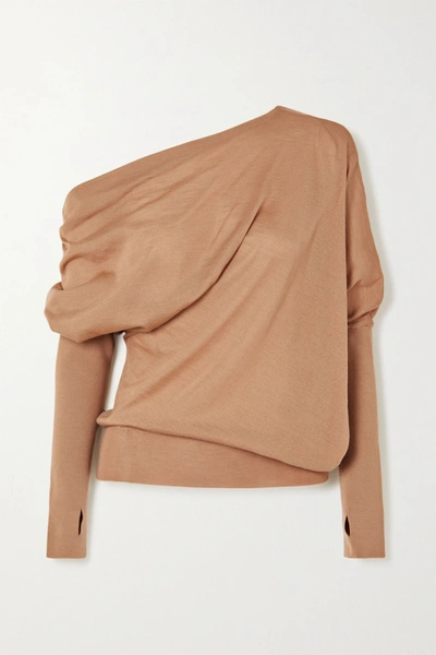 Shop Tom Ford One-shoulder Cashmere And Silk-blend Sweater In Neutrals