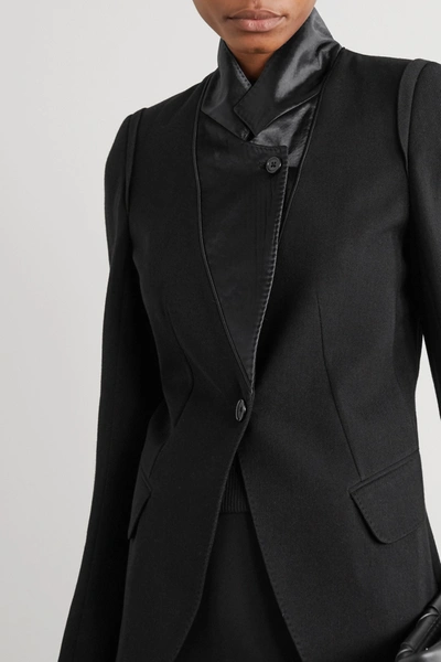 Shop Ann Demeulemeester Satin-trimmed Wool And Cotton-blend Twill Jacket In Black