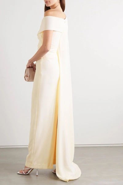 Shop Talbot Runhof Cape-effect Off-the-shoulder Ruched Stretch-cady Gown In Ivory
