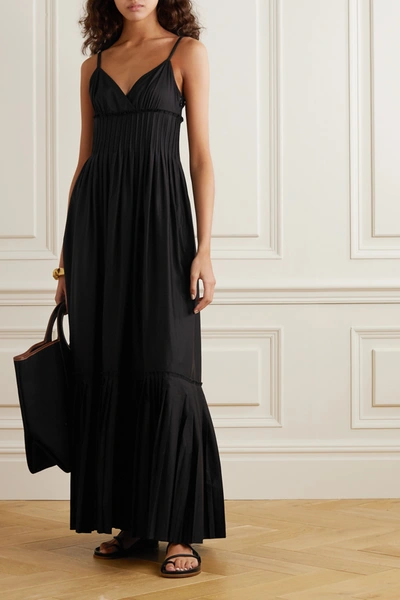 Shop A.l.c . X Petra Flannery Esdell Pleated Cotton-blend Poplin Maxi Dress In Black