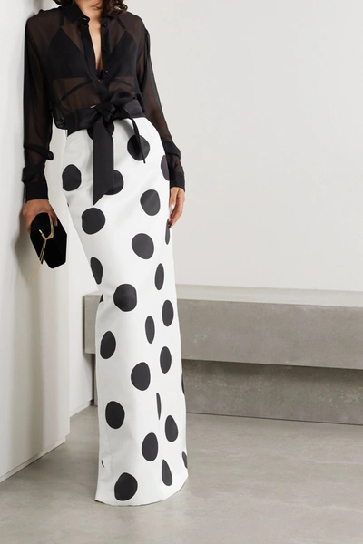 Shop Saint Laurent Satin-trimmed Polka-dot Silk-faille Maxi Skirt In White