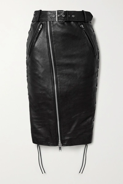 Shop Balenciaga Belted Lace-up Leather And Stretch-jersey Skirt In Black