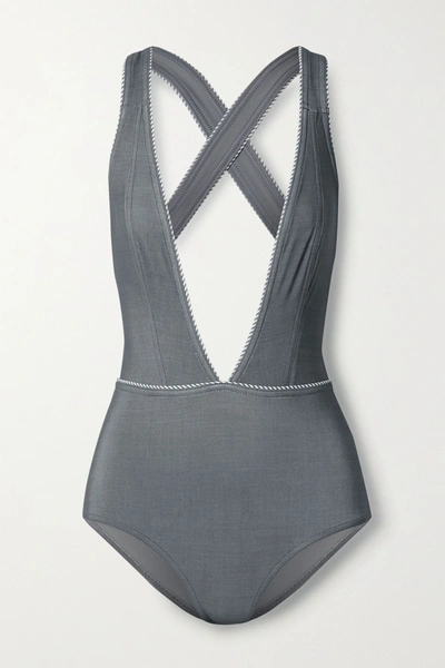 Shop Karla Colletto Tilda Swimsuit In Light Gray