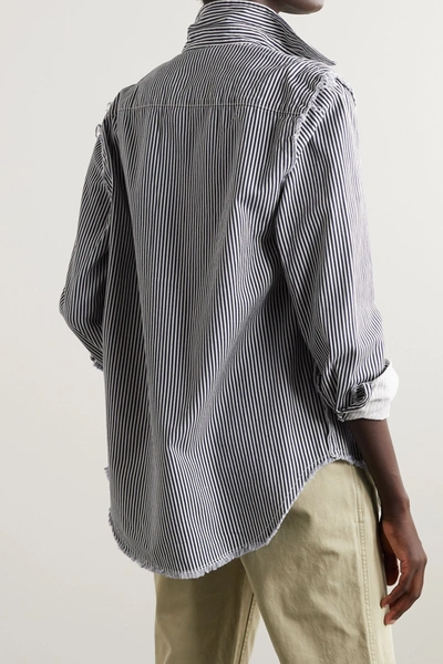 Shop Denimist Distressed Striped Cotton-twill Shirt In Navy