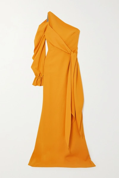 Shop Roland Mouret Santorini One-sleeve Asymmetric Crepe Gown In Saffron