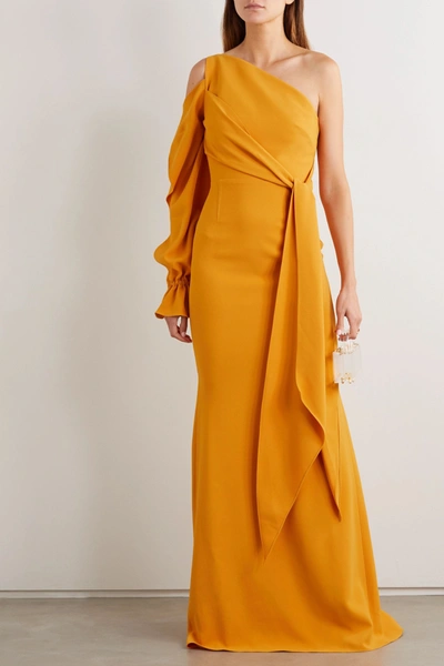 Shop Roland Mouret Santorini One-sleeve Asymmetric Crepe Gown In Saffron