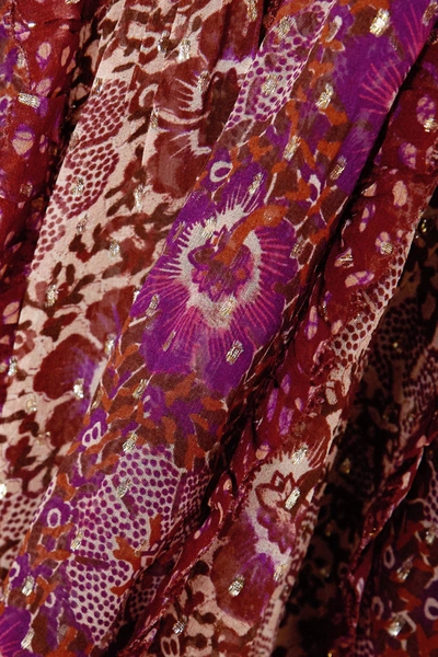 Shop Ulla Johnson Elita Ruffled Floral-print Fil Coupé Silk-blend Blouse In Burgundy